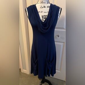 Soft Surroundings Navy Sleeveless Dress with cowl neck. Size S